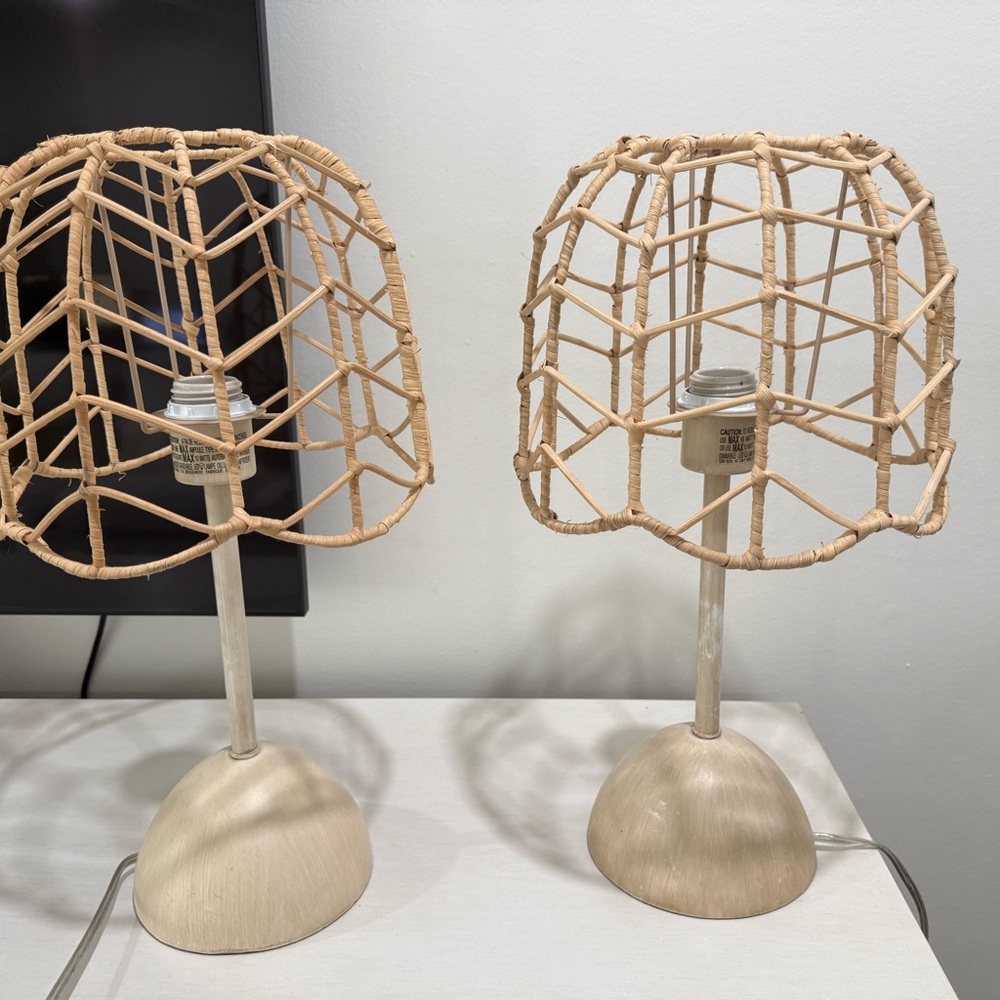 Pillowfort Woven Rattan Table Lamp Natural Beige Boho - Picture 5 of 11